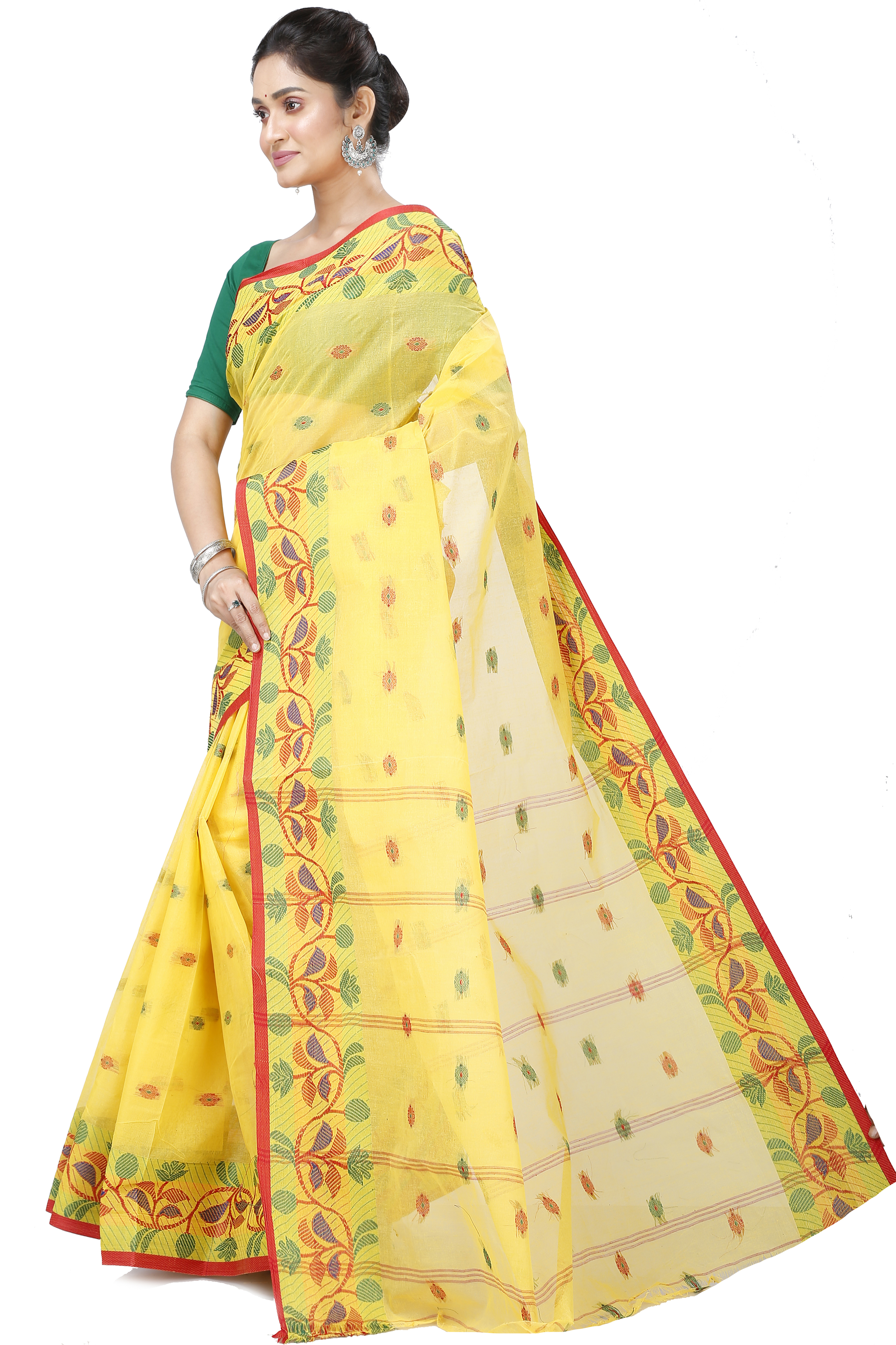 Yellow Pure Cotton Govindi Tant Saree (939)